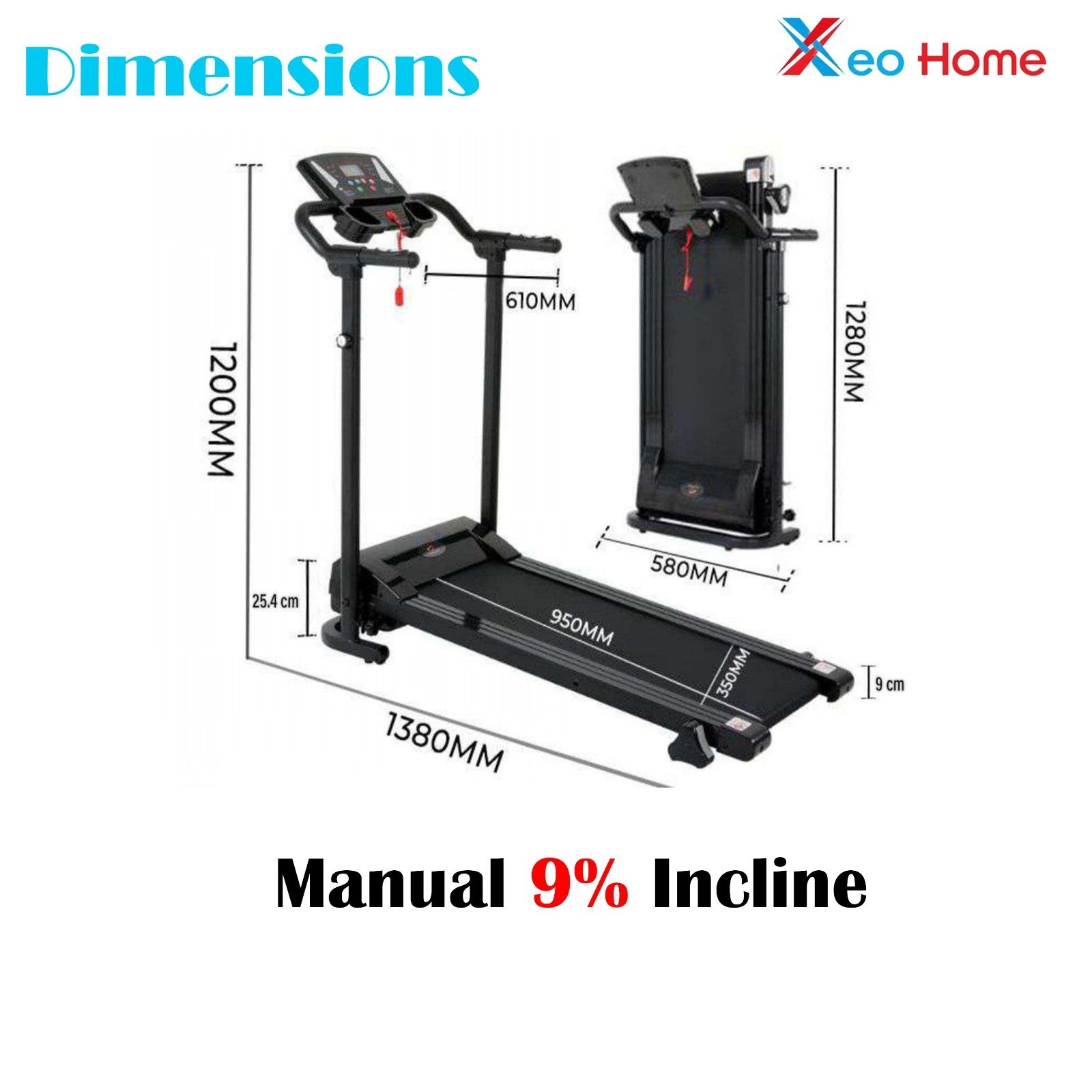 Treadmill - Running Walking Machine 9% Incline Home Gym Folding UK