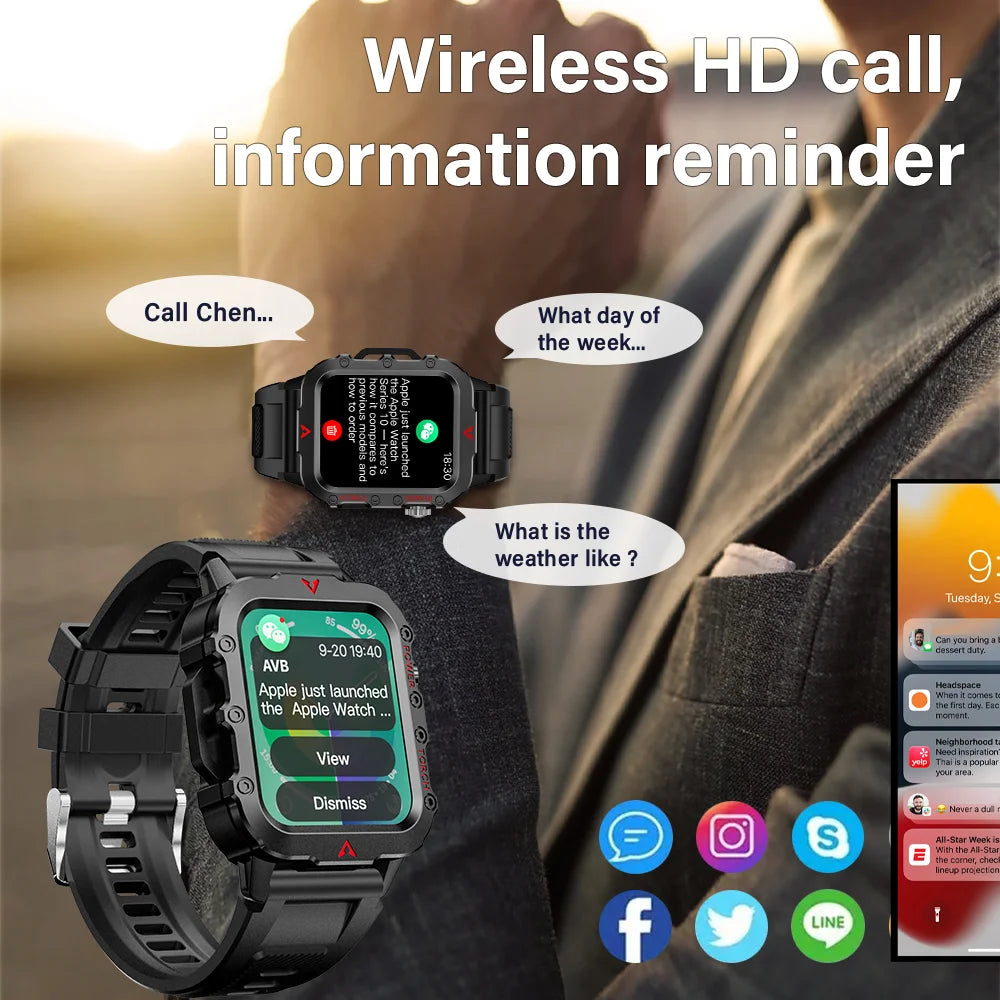 Men's Smart Watch with LED Flashlight for Outdoor Sports and Health Monitoring