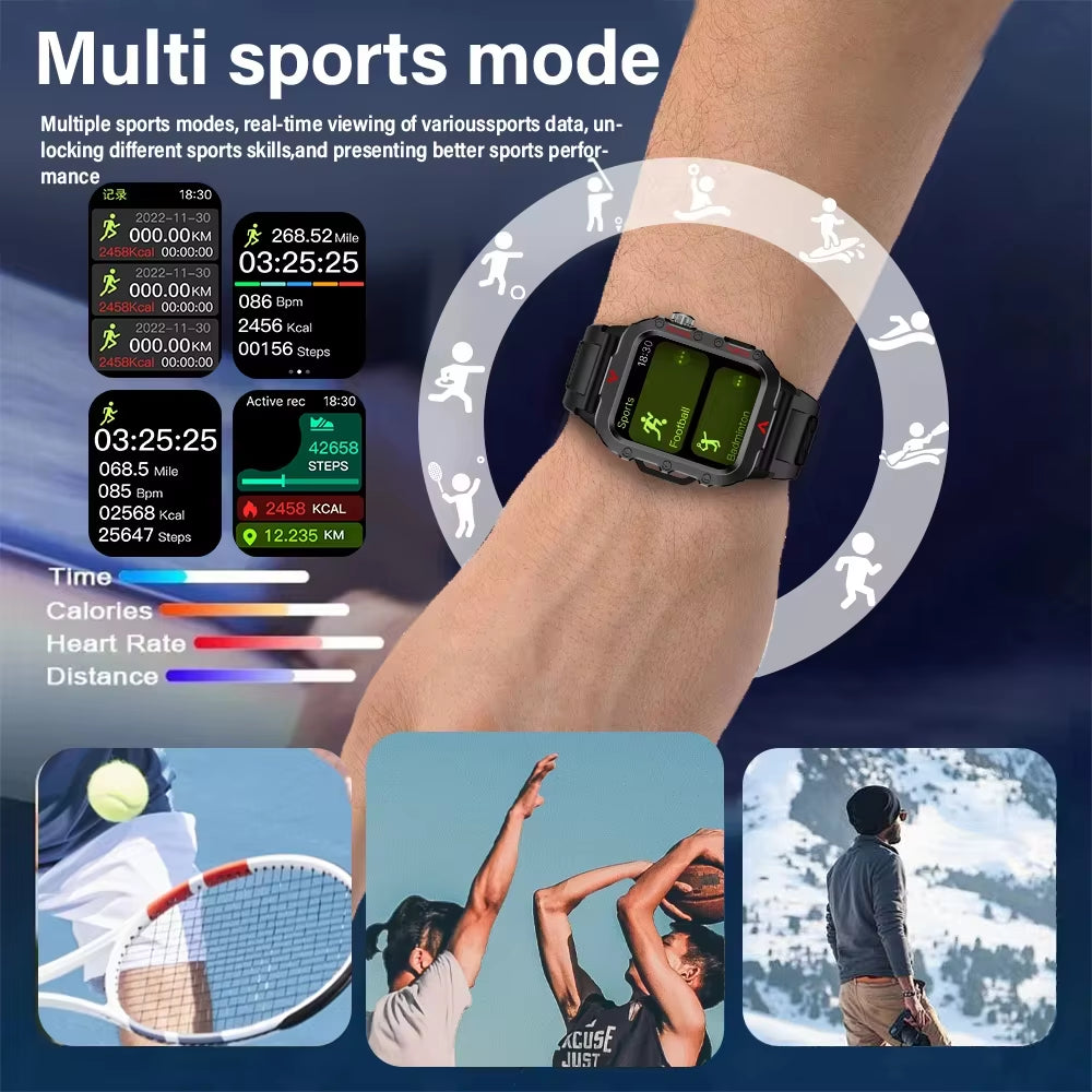 Men's Smart Watch with LED Flashlight for Outdoor Sports and Health Monitoring