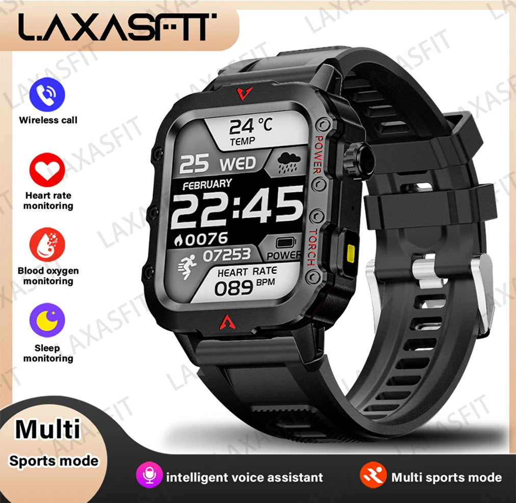 Men's Smart Watch with LED Flashlight for Outdoor Sports and Health Monitoring
