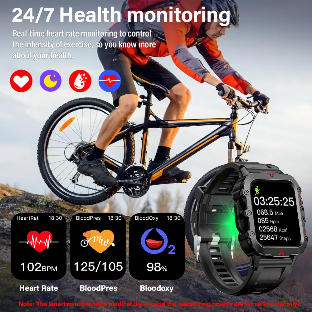 Men's Smart Watch with LED Flashlight for Outdoor Sports and Health Monitoring