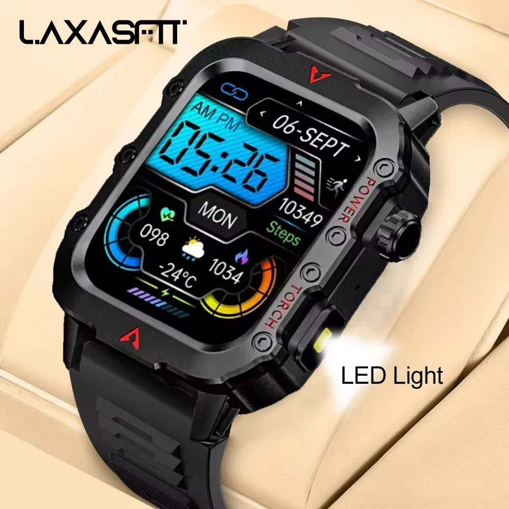 Men's Smart Watch with LED Flashlight for Outdoor Sports and Health Monitoring