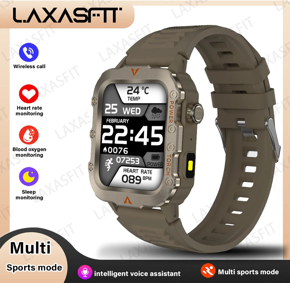 Men's Smart Watch with LED Flashlight for Outdoor Sports and Health Monitoring