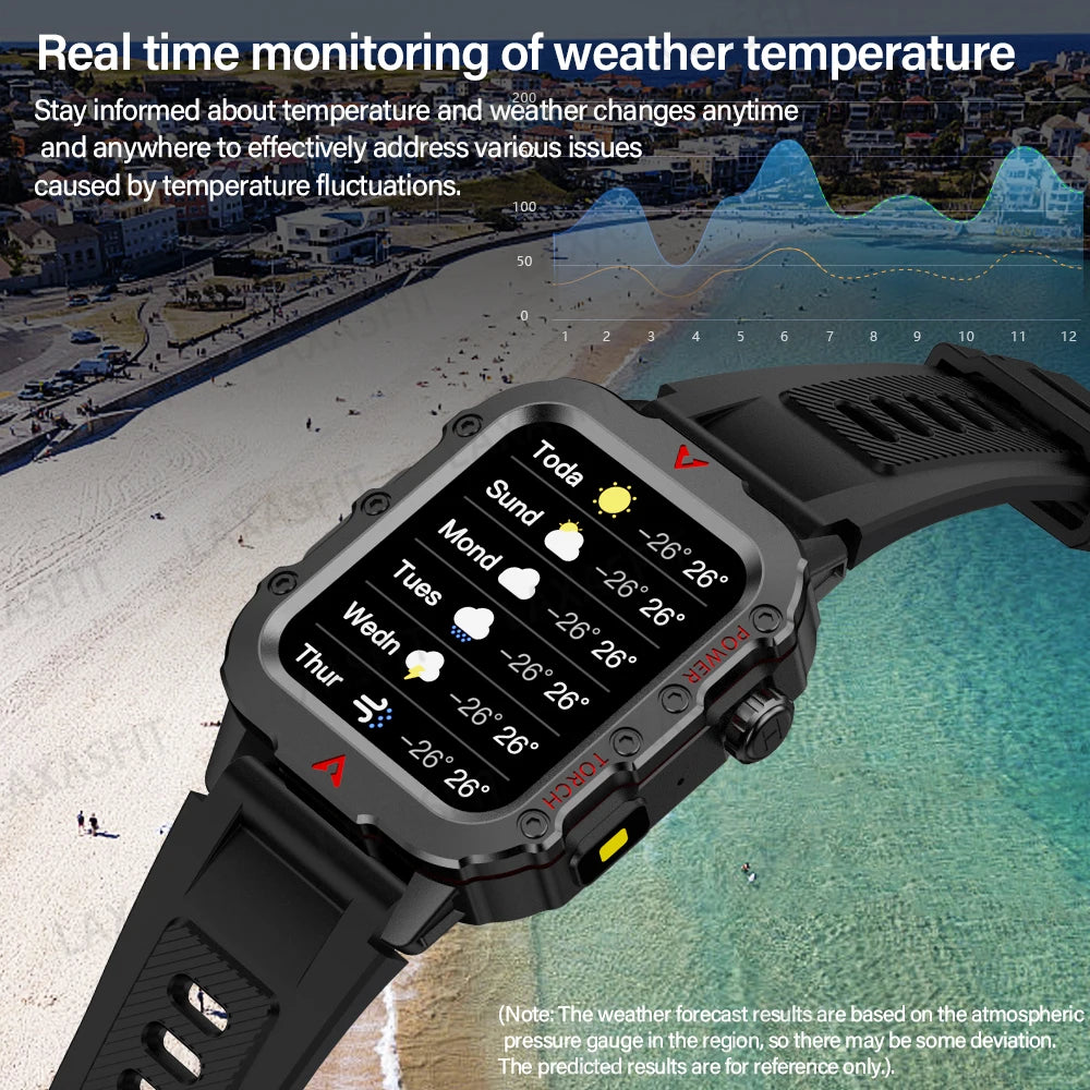 Men's Smart Watch with LED Flashlight for Outdoor Sports and Health Monitoring