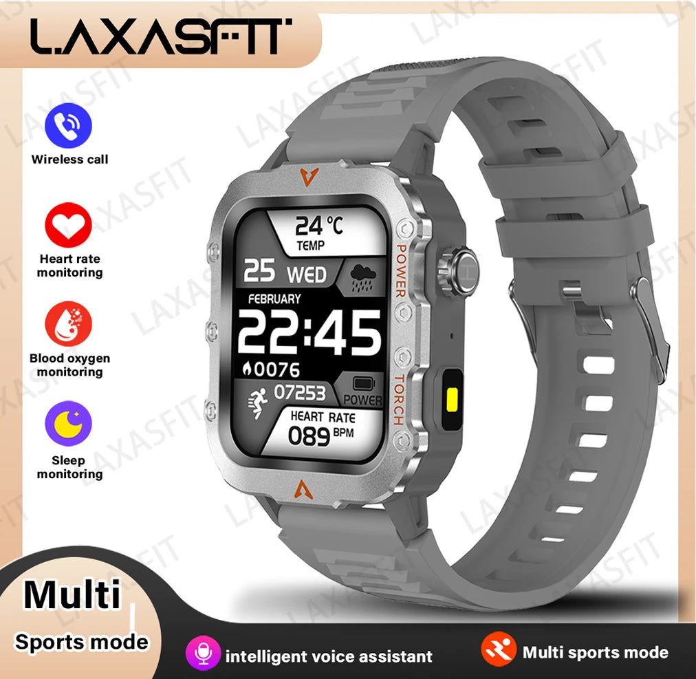 Men's Smart Watch with LED Flashlight for Outdoor Sports and Health Monitoring